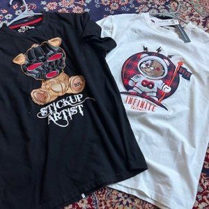 BKYS 2 men tee shirts size S - White Infinite Triumph NWT + Black Stickup Artist